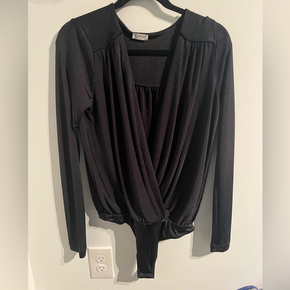 Free People Black Long Sleeve Bodysuit